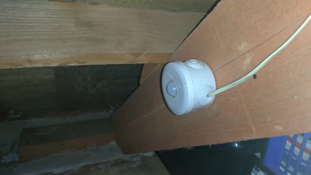 La caja del sensor de movimiento del detector de ratones terminada en el ático