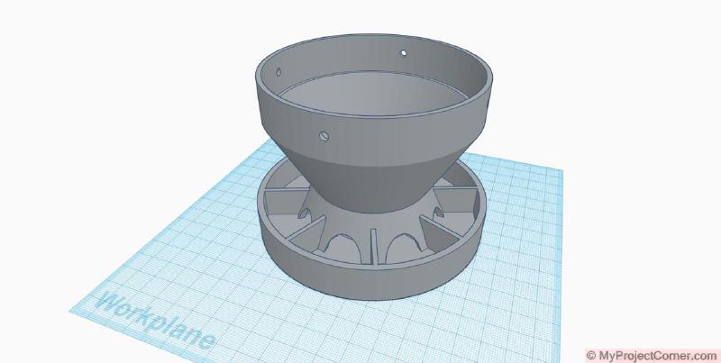 Modelo en TinkerCad de mi alimentador de pollos impreso en 3D para el tubo de PVC
