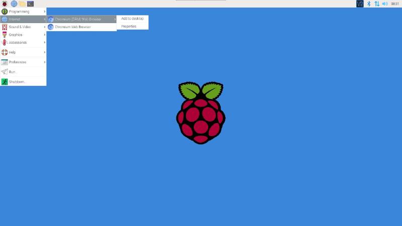 Ajout d'un raccourci du navigateur Chromium DRM sur le bureau Pi